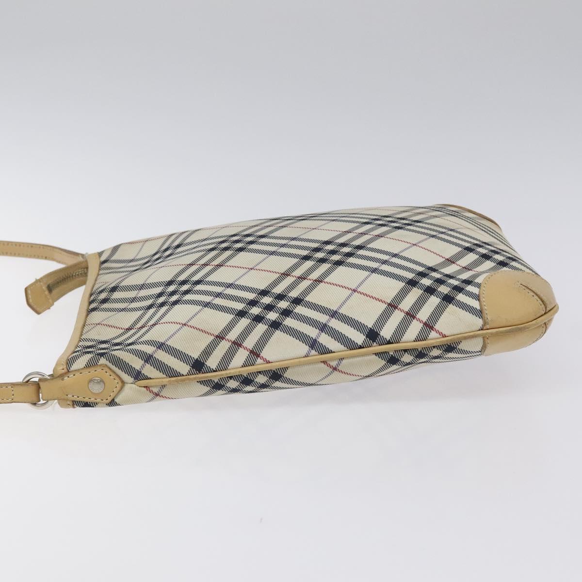 BURBERRY Nova Check Blue Label Shoulder Bag Nylon Beige Silver Auth BD107