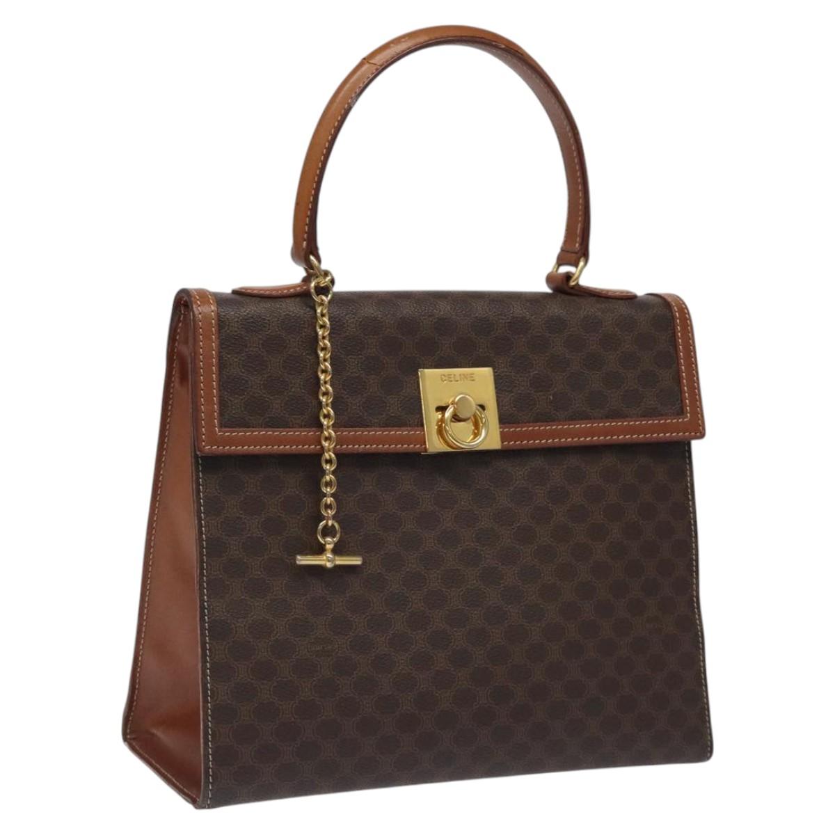CELINE Macadam Canvas Hand Bag PVC Leather Brown Gold Auth BD1082