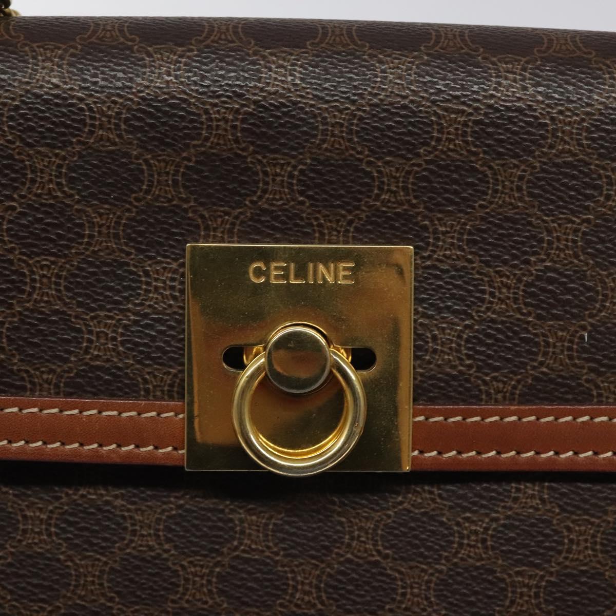 CELINE Macadam Canvas Hand Bag PVC Leather Brown Gold Auth BD1082