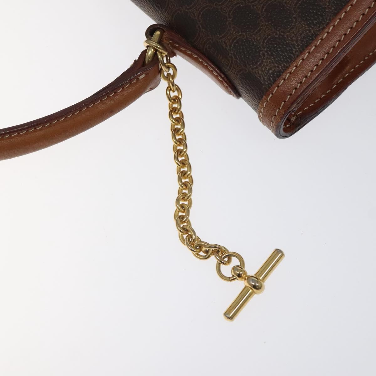 CELINE Macadam Canvas Hand Bag PVC Leather Brown Gold Auth BD1082