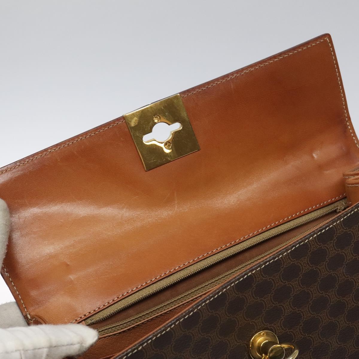 CELINE Macadam Canvas Hand Bag PVC Leather Brown Gold Auth BD1082
