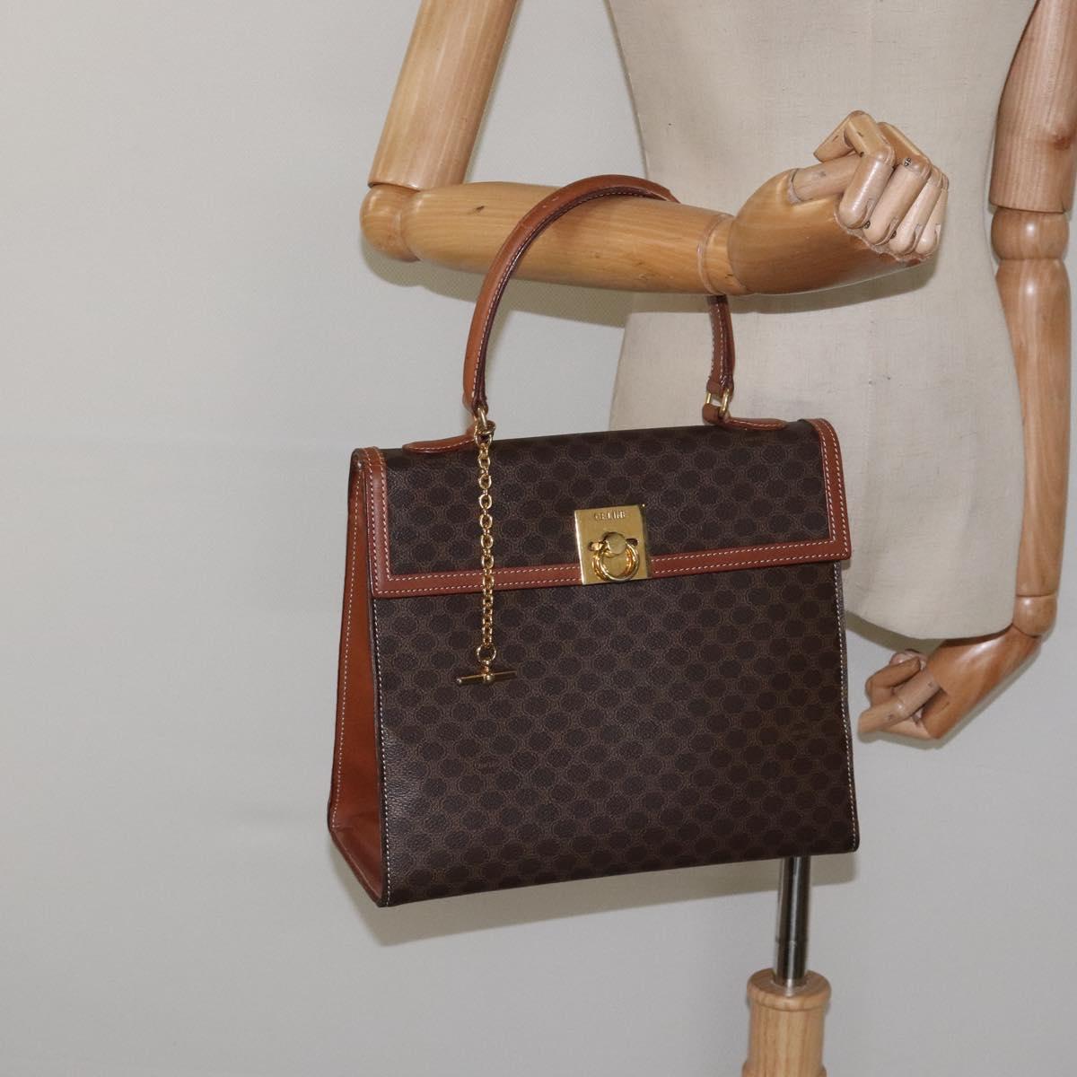 CELINE Macadam Canvas Hand Bag PVC Leather Brown Gold Auth BD1082