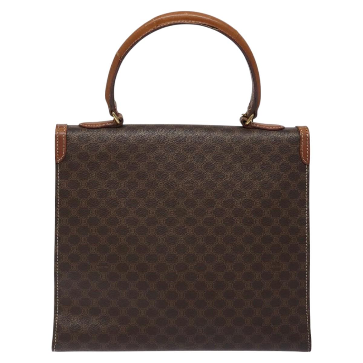 CELINE Macadam Canvas Hand Bag PVC Leather Brown Gold Auth BD1082
