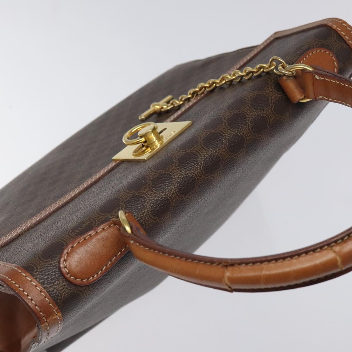 CELINE Macadam Canvas Hand Bag PVC Leather Brown Gold Auth BD1082