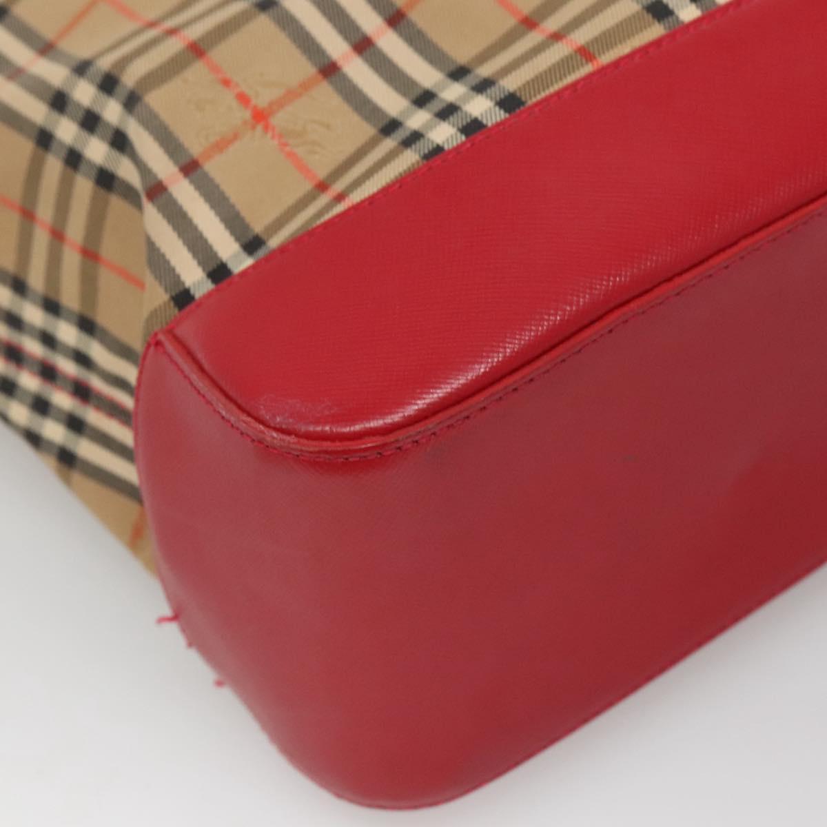 BURBERRY Nova Check Shoulder Bag Canvas Beige Red gold Auth BD1088