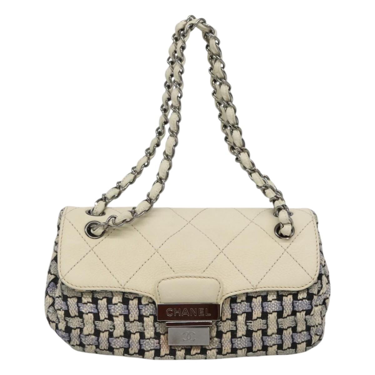 CHANEL Chain Shoulder Bag Tweed Blue CC Auth BD1099V