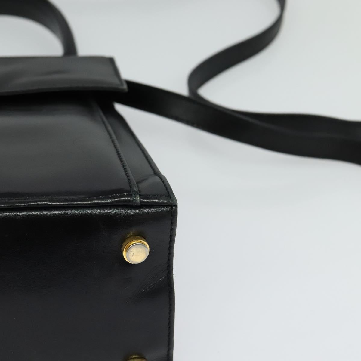 Salvatore Ferragamo Hand Bag Leather 2way Black Gold Auth BD1103