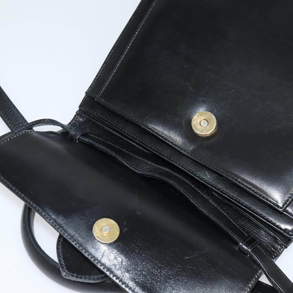 Salvatore Ferragamo Hand Bag Leather 2way Black Gold Auth BD1103