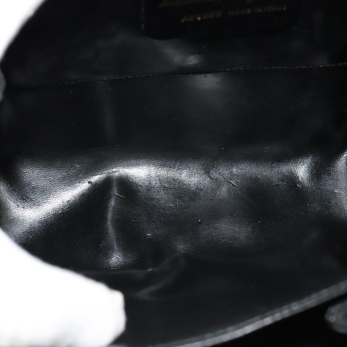 Salvatore Ferragamo Hand Bag Leather 2way Black Gold Auth BD1103