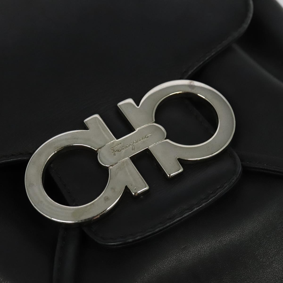 Salvatore Ferragamo Gancini Backpack Leather Black Silver Auth BD1104