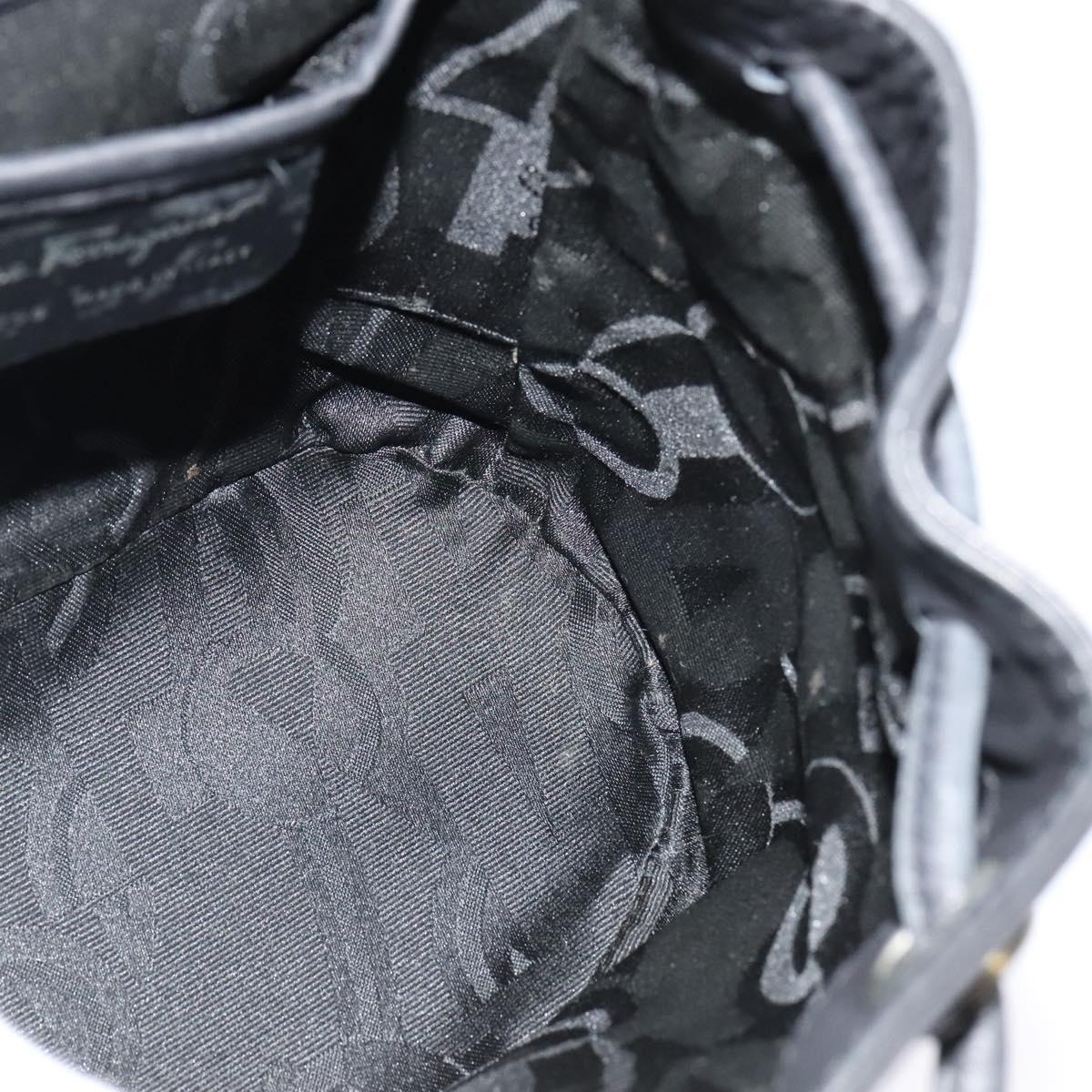 Salvatore Ferragamo Gancini Backpack Leather Black Silver Auth BD1104