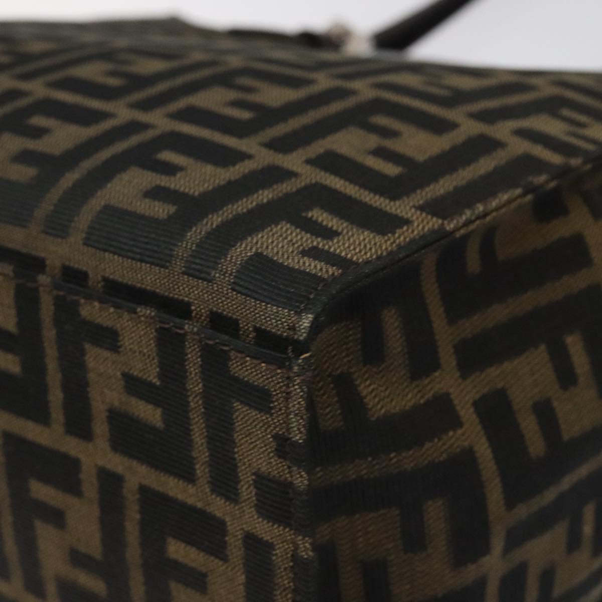 FENDI Zucca Canvas Mamma Baguette Tote Bag Black Brown Silver Auth BD1155