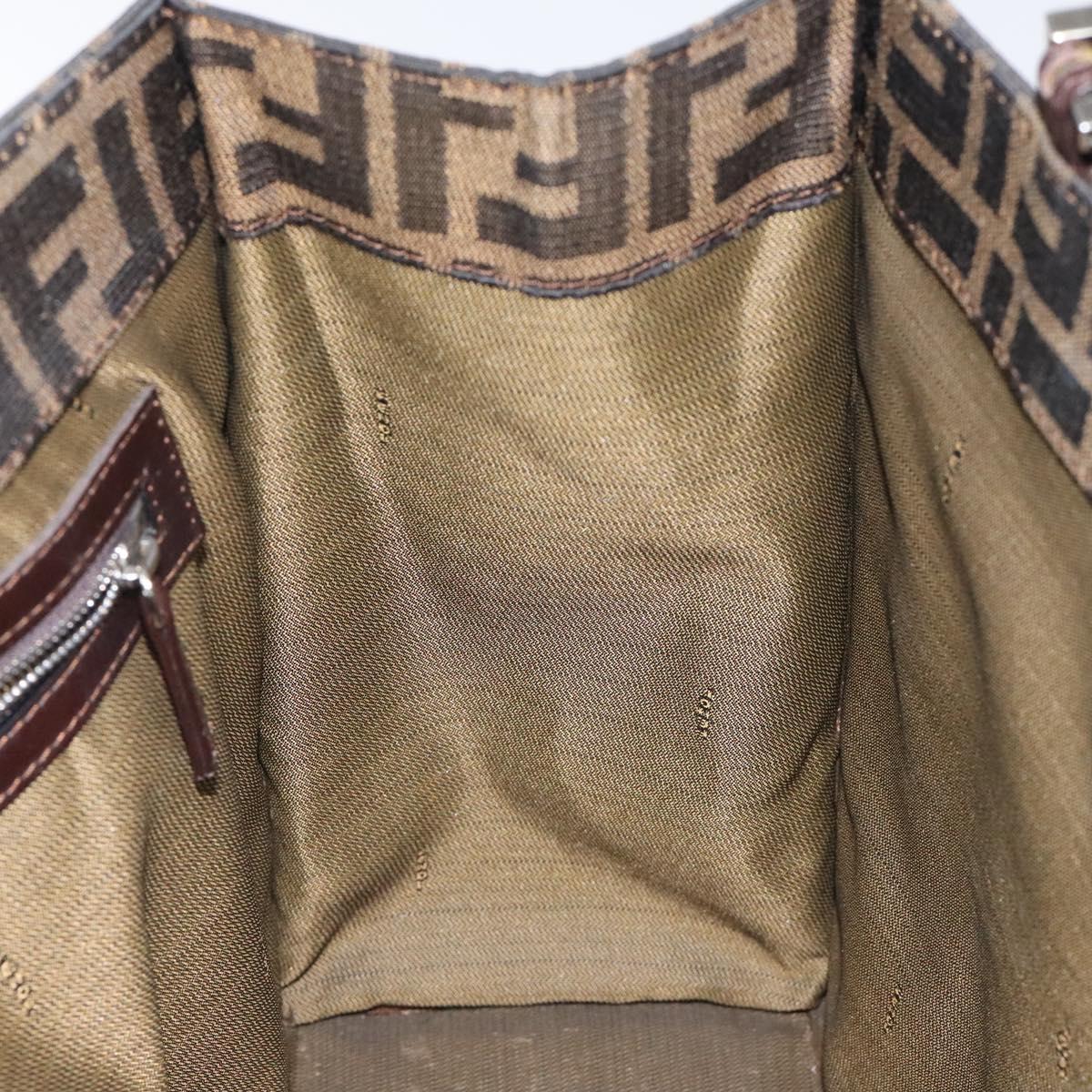 FENDI Zucca Canvas Mamma Baguette Tote Bag Black Brown Silver Auth BD1155