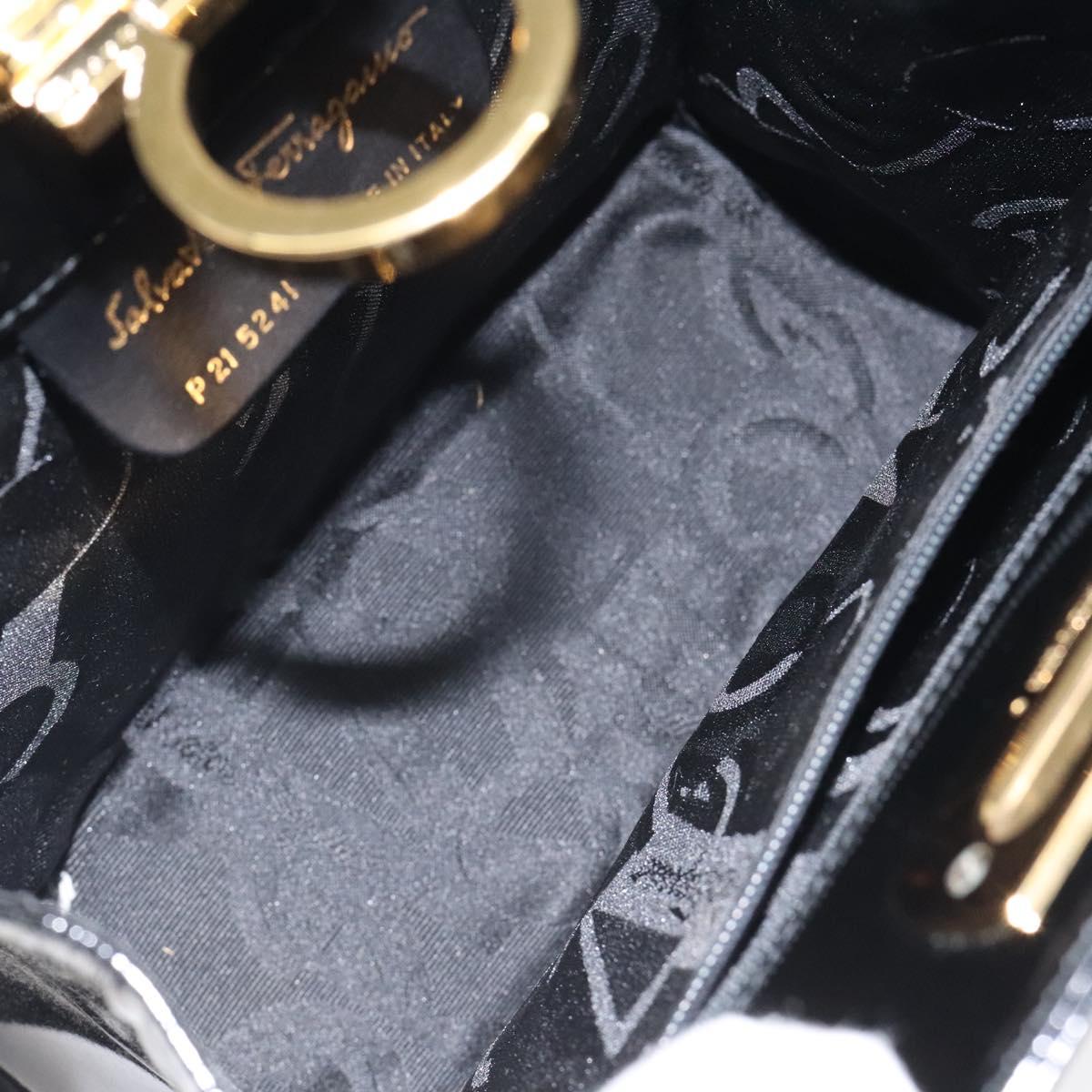 Salvatore Ferragamo Gancini Chain Shoulder Bag Enamel Black Gold Auth BD1170