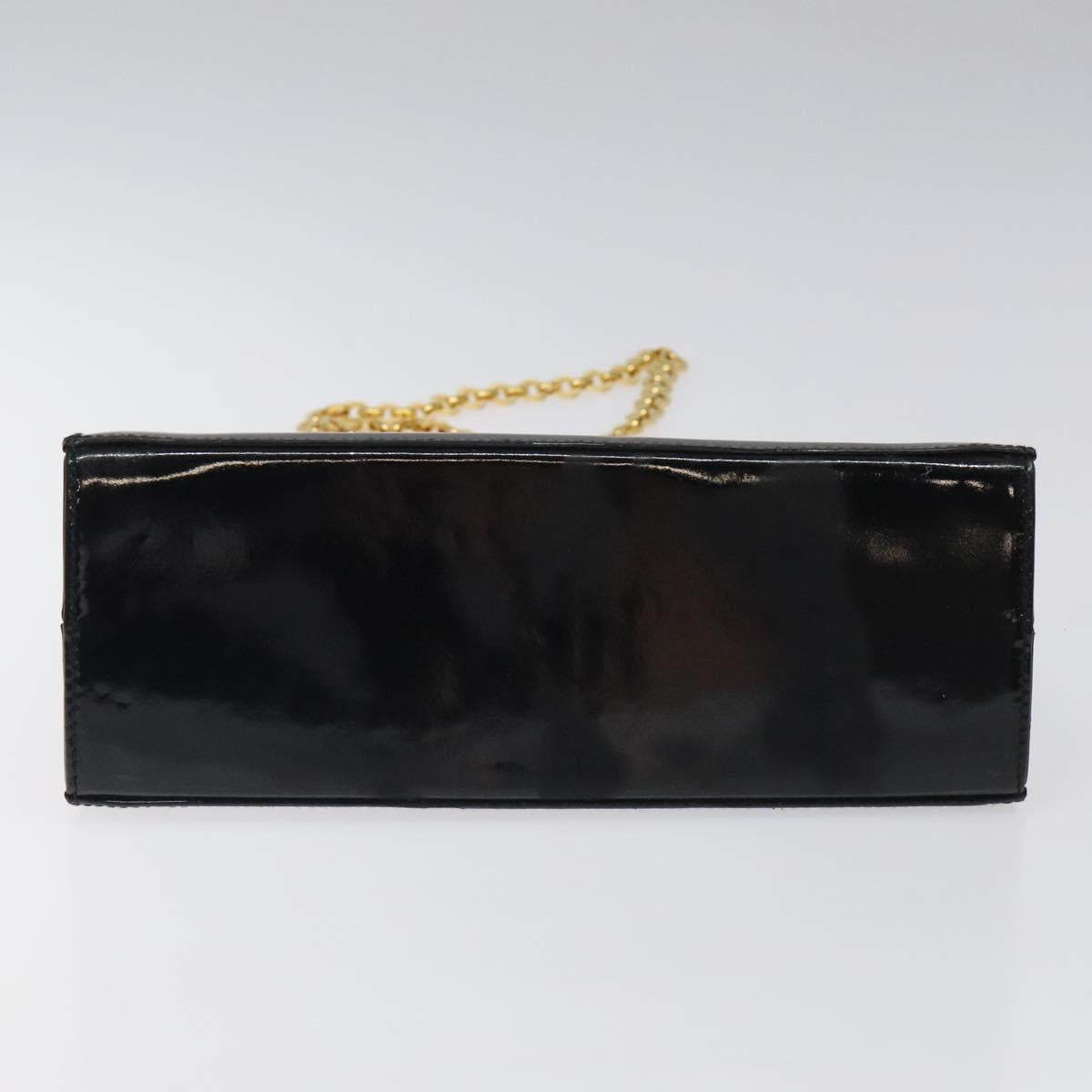 Salvatore Ferragamo Gancini Chain Shoulder Bag Enamel Black Gold Auth BD1170