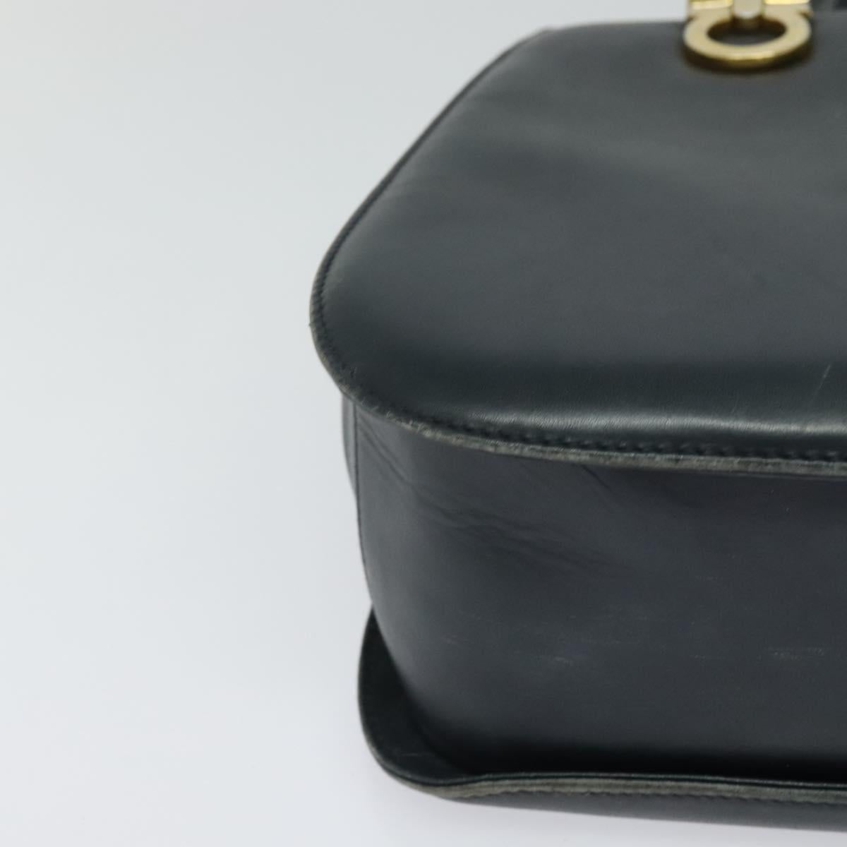 Salvatore Ferragamo Gancini Hand Bag Leather 2way Navy Gold Auth BD1171