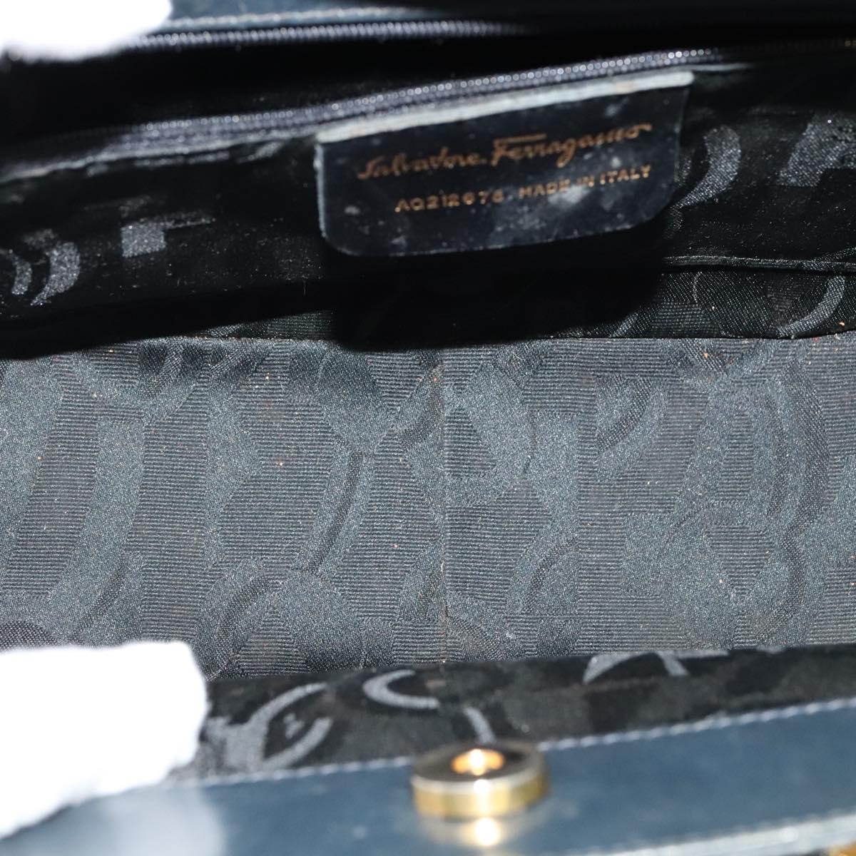 Salvatore Ferragamo Gancini Hand Bag Leather 2way Navy Gold Auth BD1171