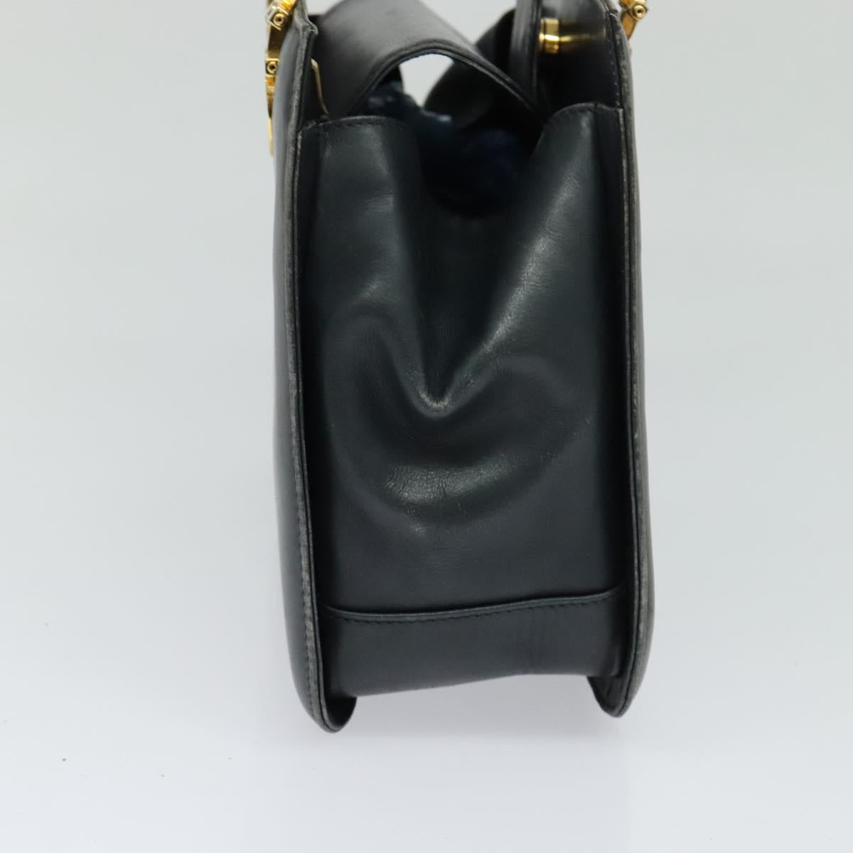 Salvatore Ferragamo Gancini Hand Bag Leather 2way Navy Gold Auth BD1171