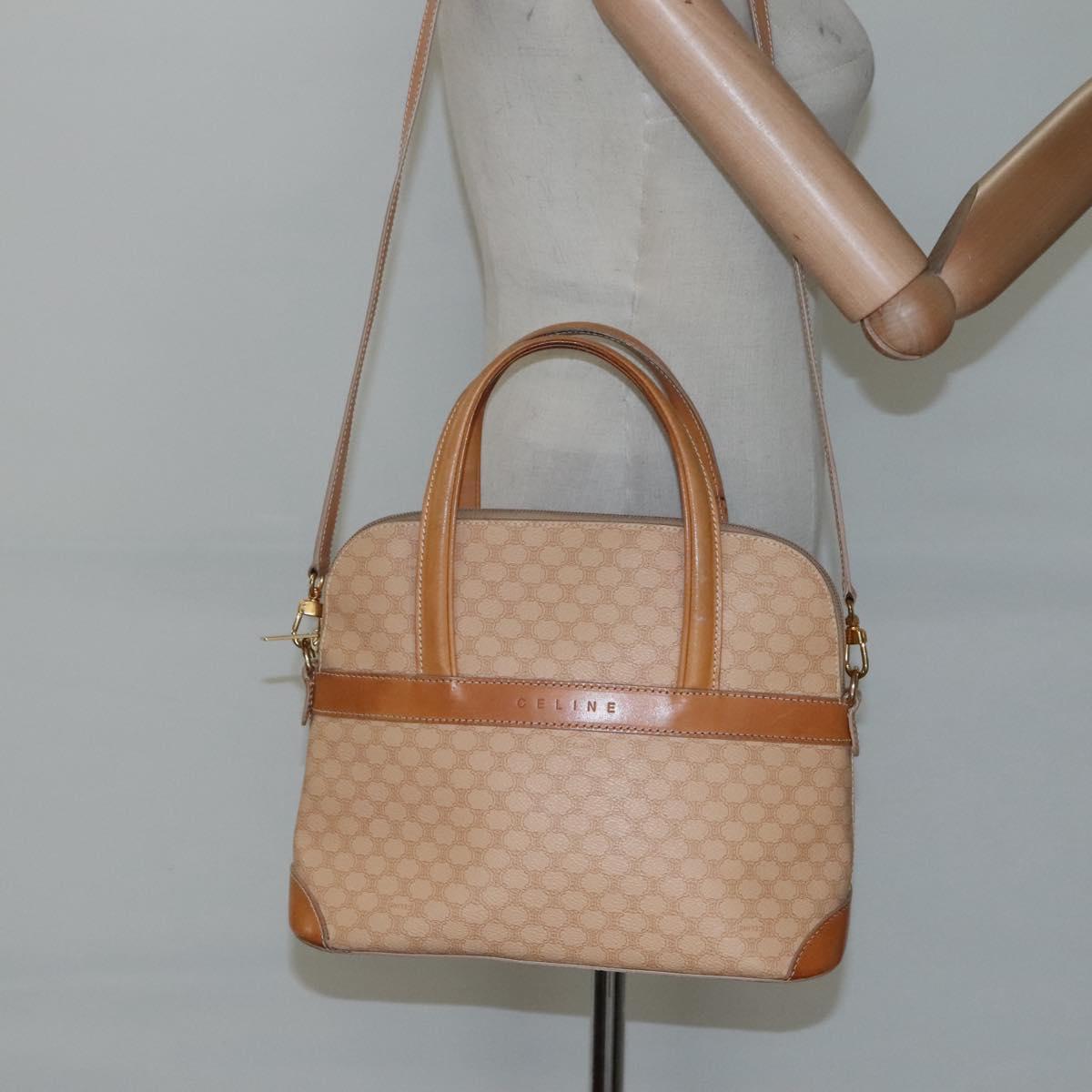 CELINE Macadam Canvas Hand Bag PVC 2ay Beige Gold Auth BD1173