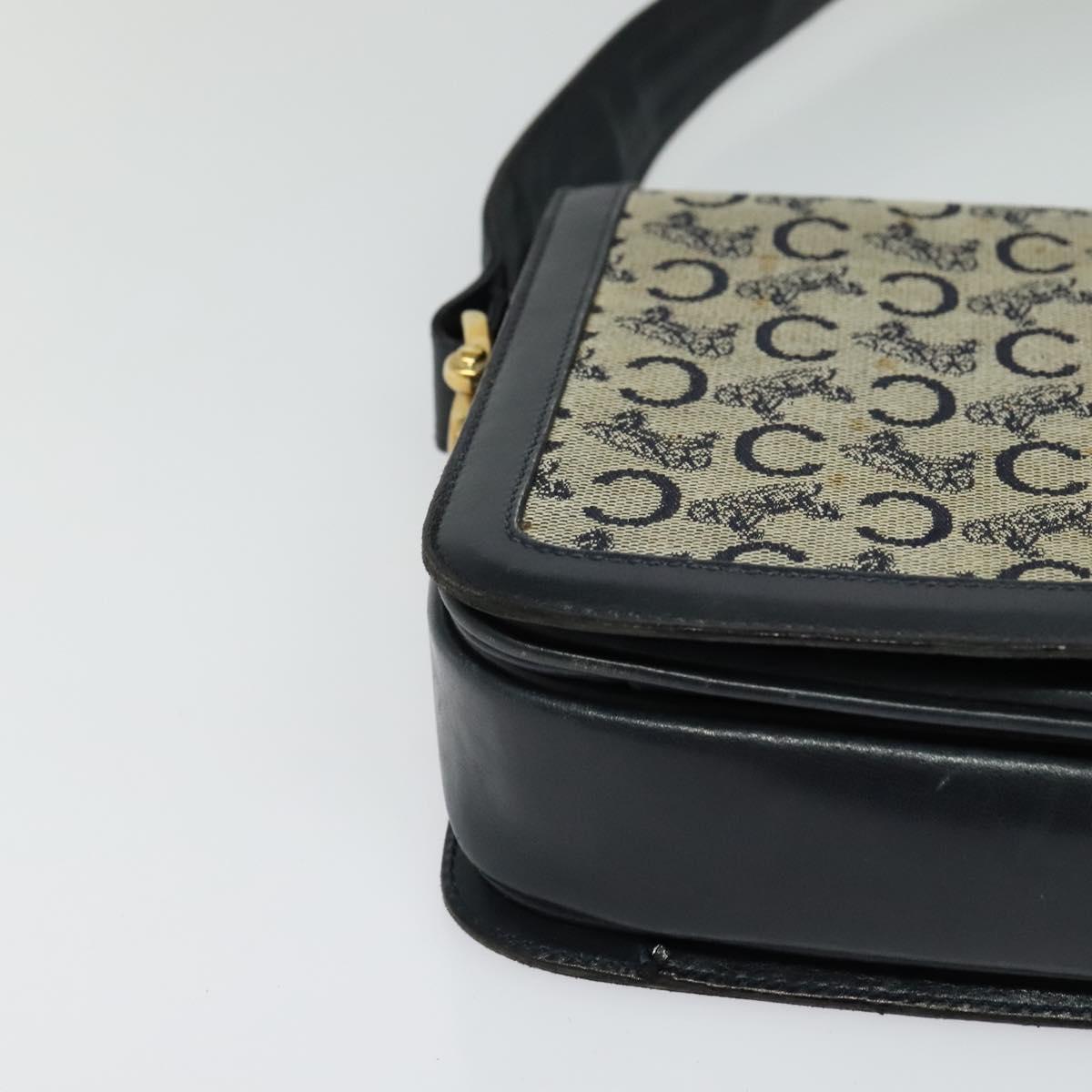 CELINE C Sulky Shoulder Bag Canvas Navy Gold Auth BD1174