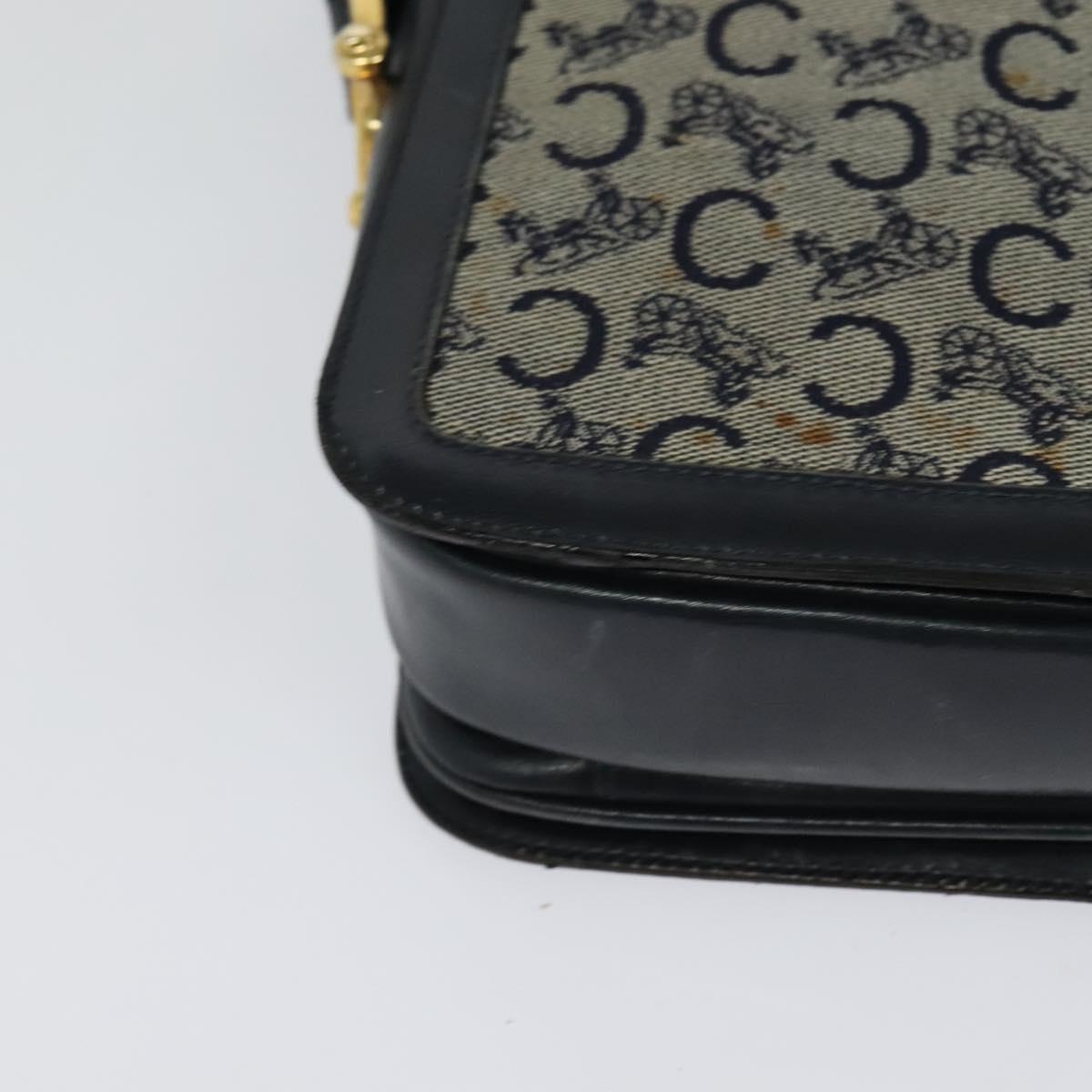 CELINE C Sulky Shoulder Bag Canvas Navy Gold Auth BD1174