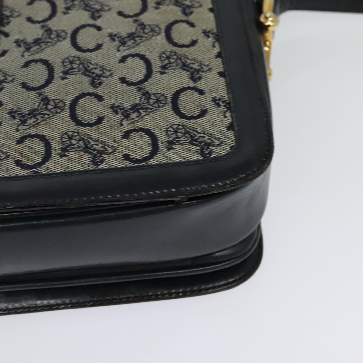 CELINE C Sulky Shoulder Bag Canvas Navy Gold Auth BD1174