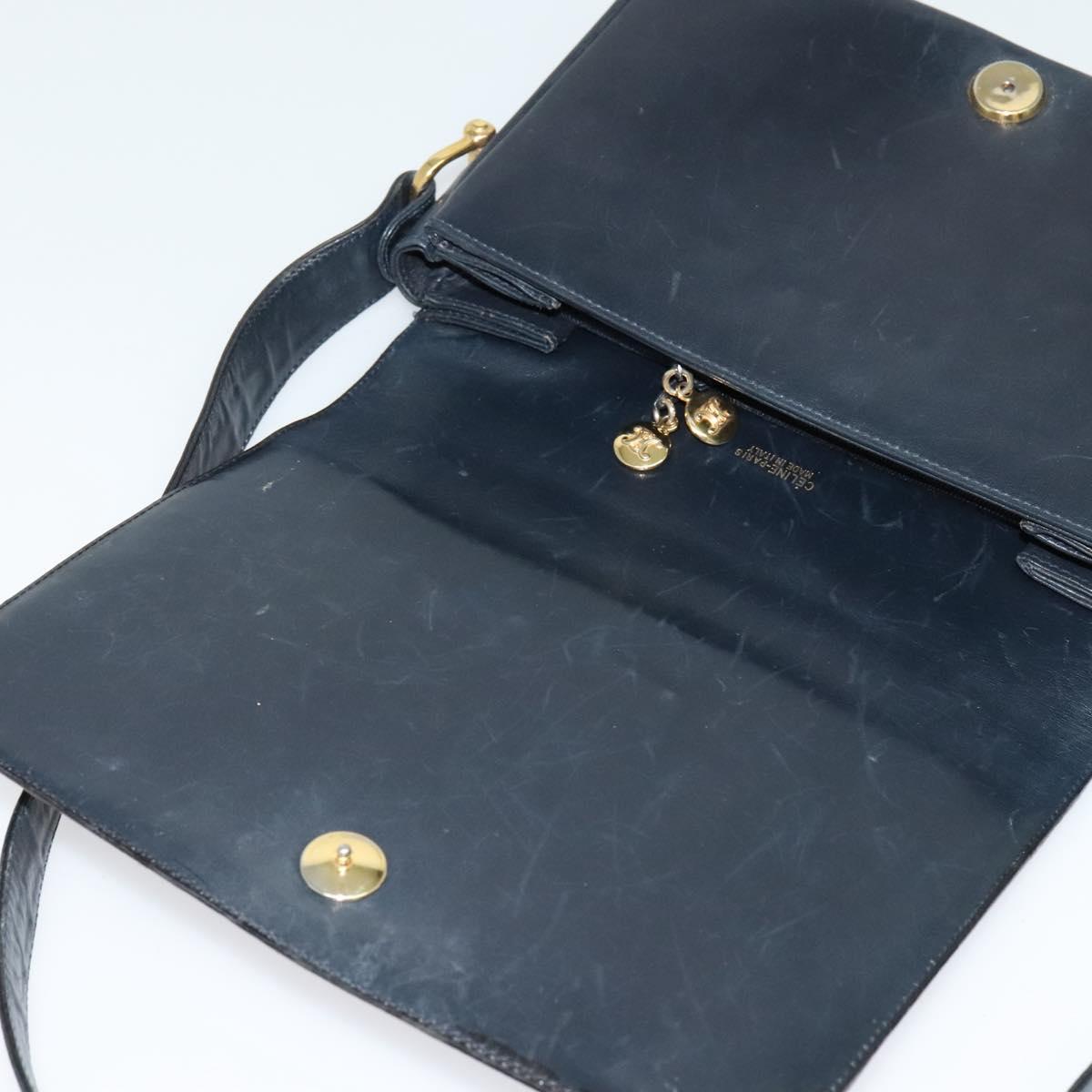 CELINE C Sulky Shoulder Bag Canvas Navy Gold Auth BD1174