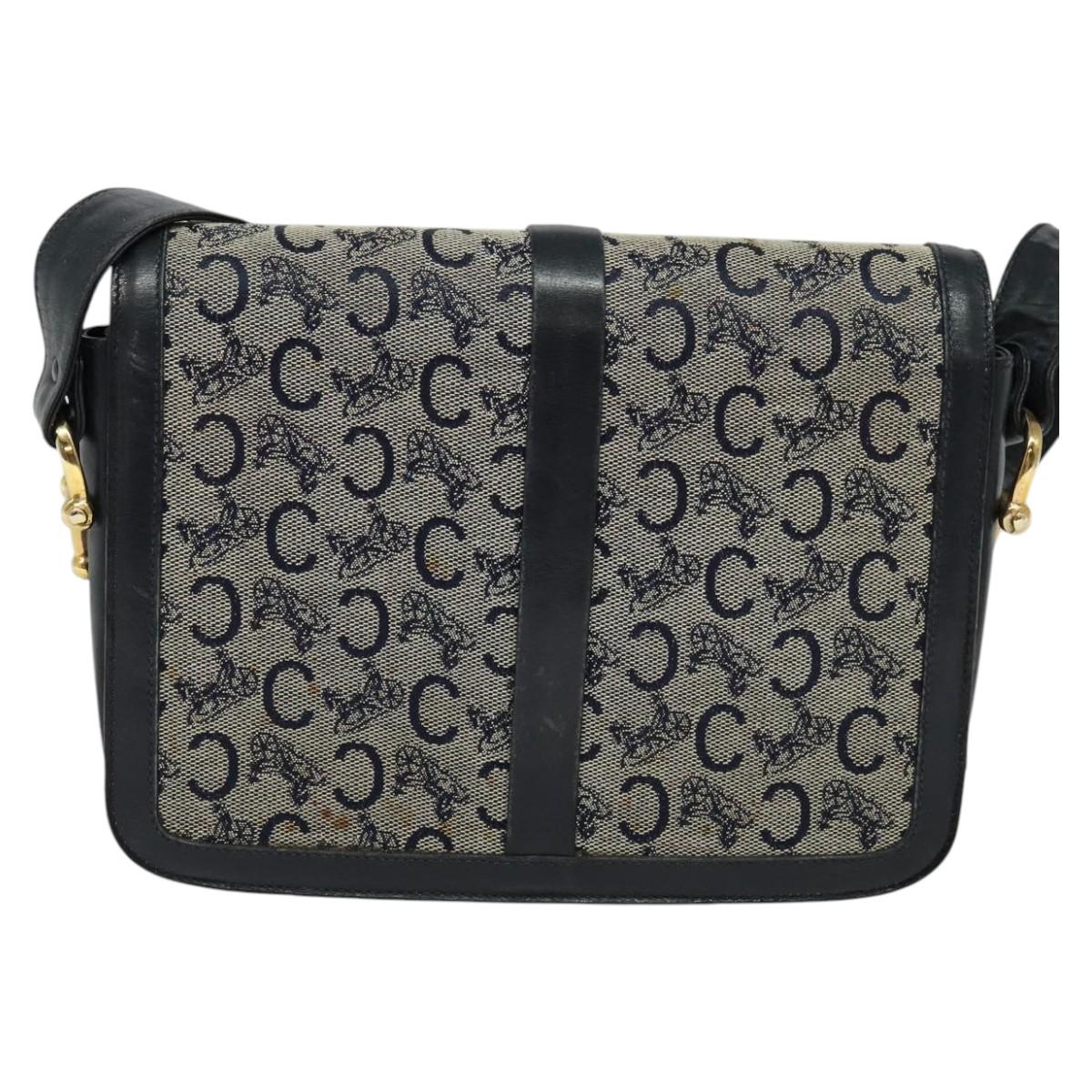 CELINE C Sulky Shoulder Bag Canvas Navy Gold Auth BD1174