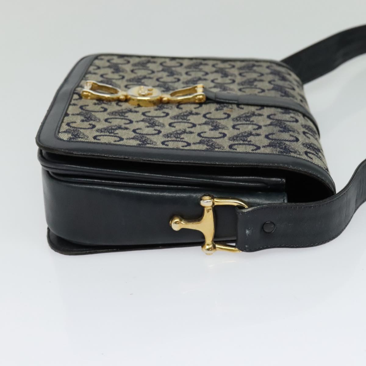 CELINE C Sulky Shoulder Bag Canvas Navy Gold Auth BD1174