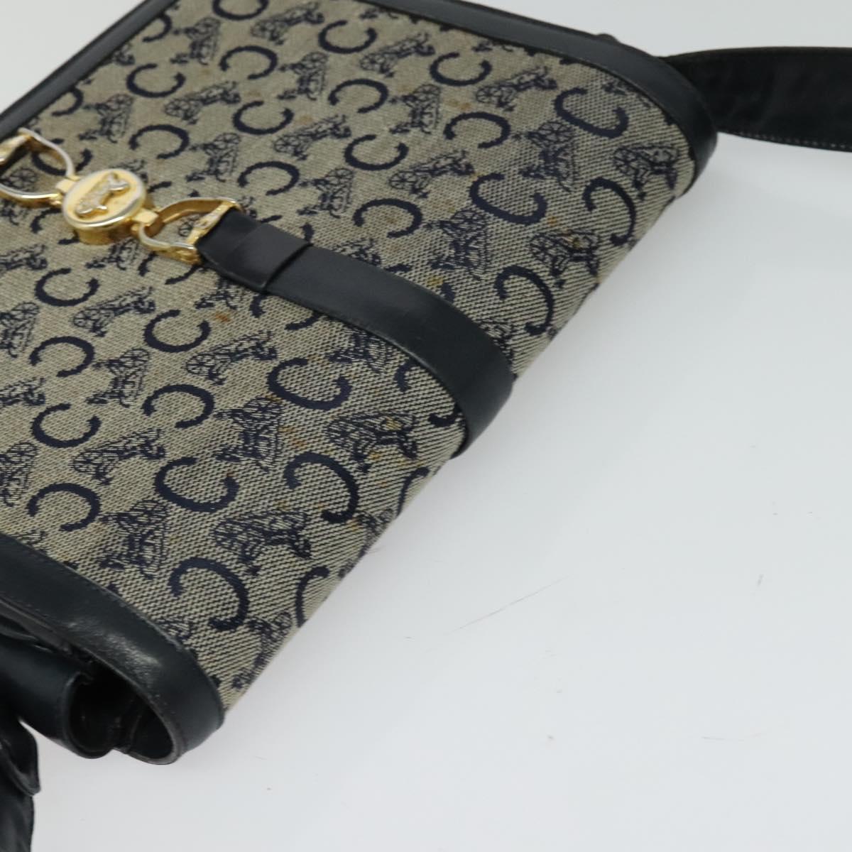 CELINE C Sulky Shoulder Bag Canvas Navy Gold Auth BD1174