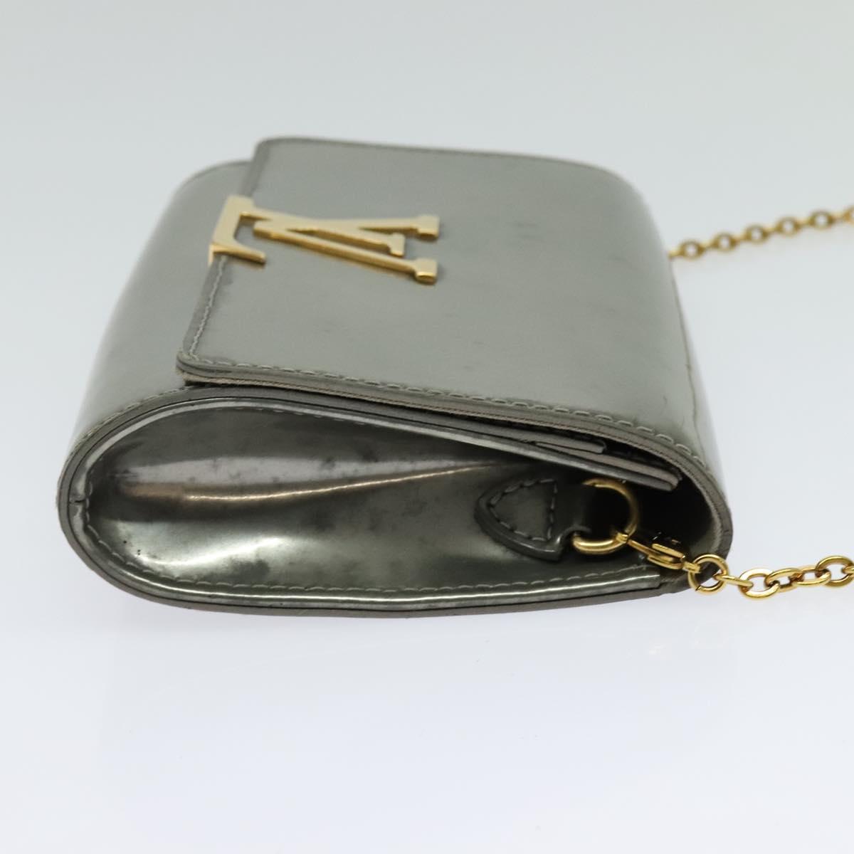 LOUIS VUITTON Vernis Pochette Louise PM Clutch Bag Silver LV Auth BD1178