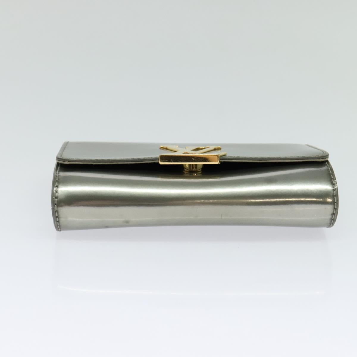 LOUIS VUITTON Vernis Pochette Louise PM Clutch Bag Silver LV Auth BD1178A