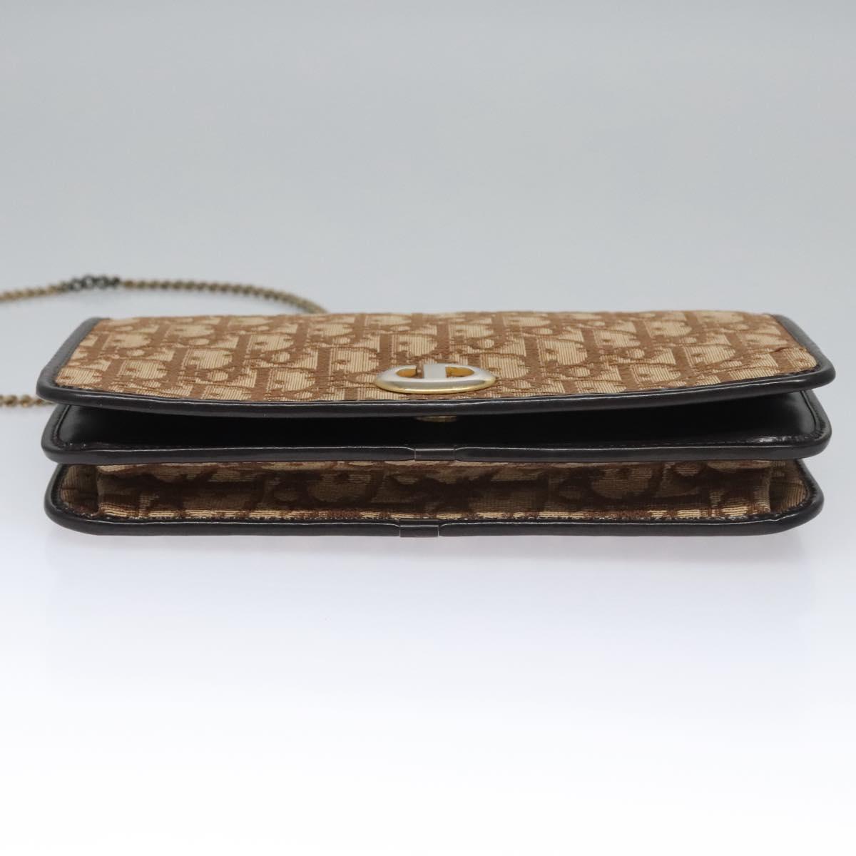 Christian Dior Trotter Canvas Chain Shoulder Bag Brown Gold Auth BD118