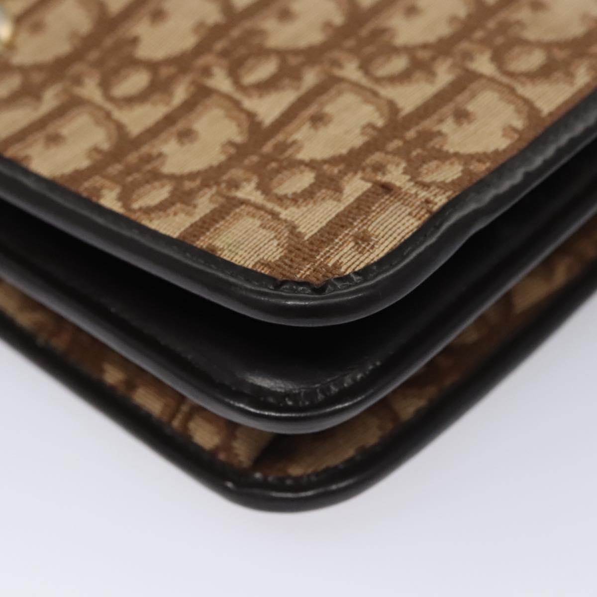 Christian Dior Trotter Canvas Chain Shoulder Bag Brown Gold Auth BD118