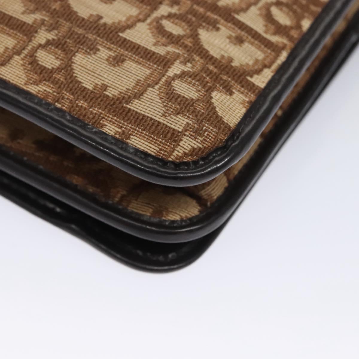 Christian Dior Trotter Canvas Chain Shoulder Bag Brown Gold Auth BD118