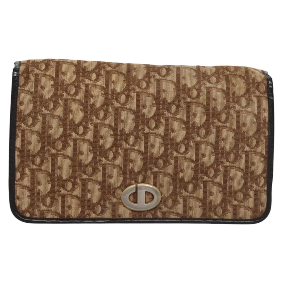 Christian Dior Trotter Canvas Chain Shoulder Bag Brown Gold Auth BD118