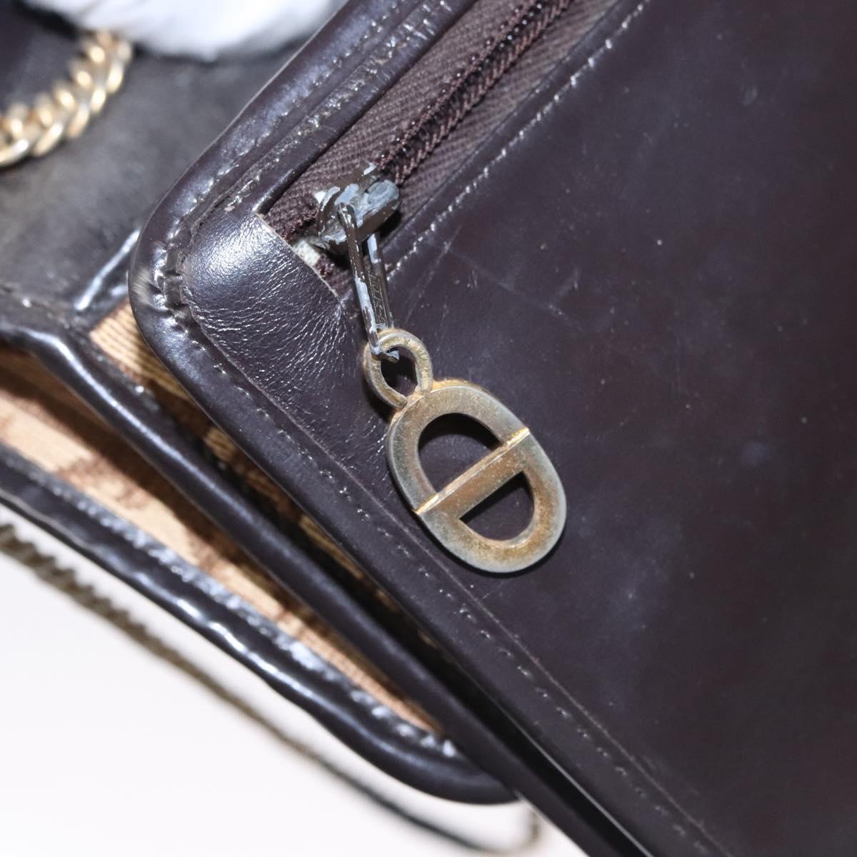 Christian Dior Trotter Canvas Chain Shoulder Bag Brown Gold Auth BD118