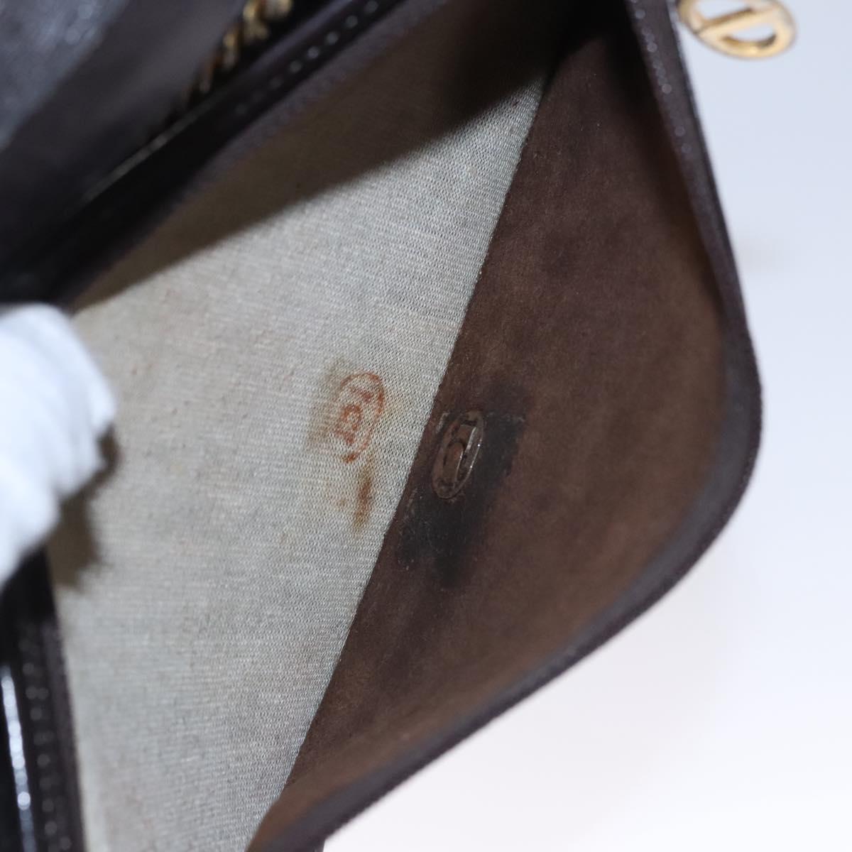 Christian Dior Trotter Canvas Chain Shoulder Bag Brown Gold Auth BD118