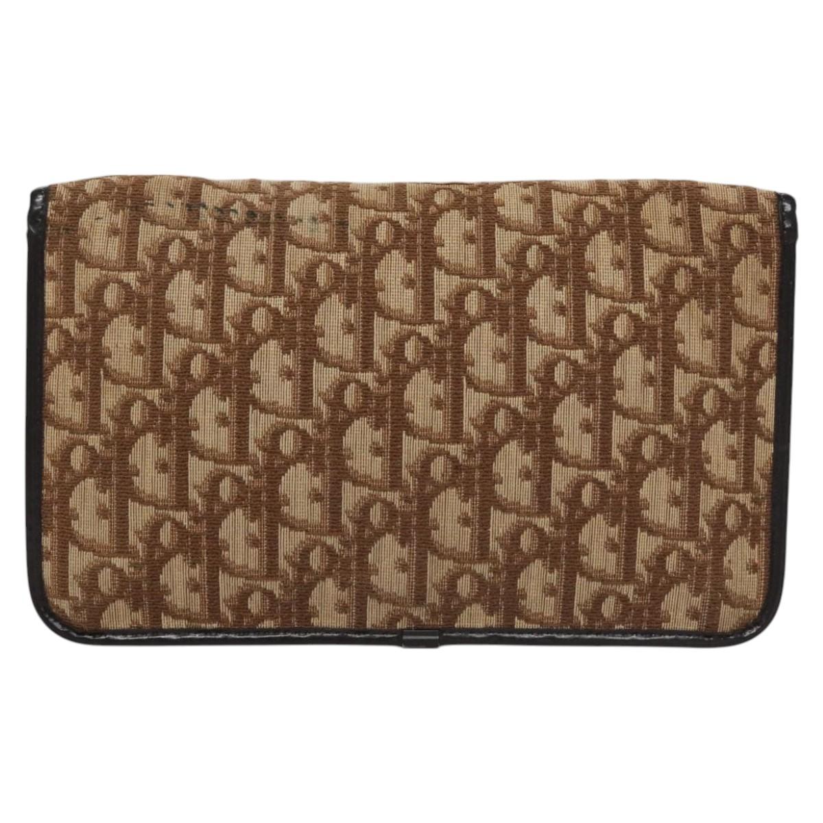 Christian Dior Trotter Canvas Chain Shoulder Bag Brown Gold Auth BD118