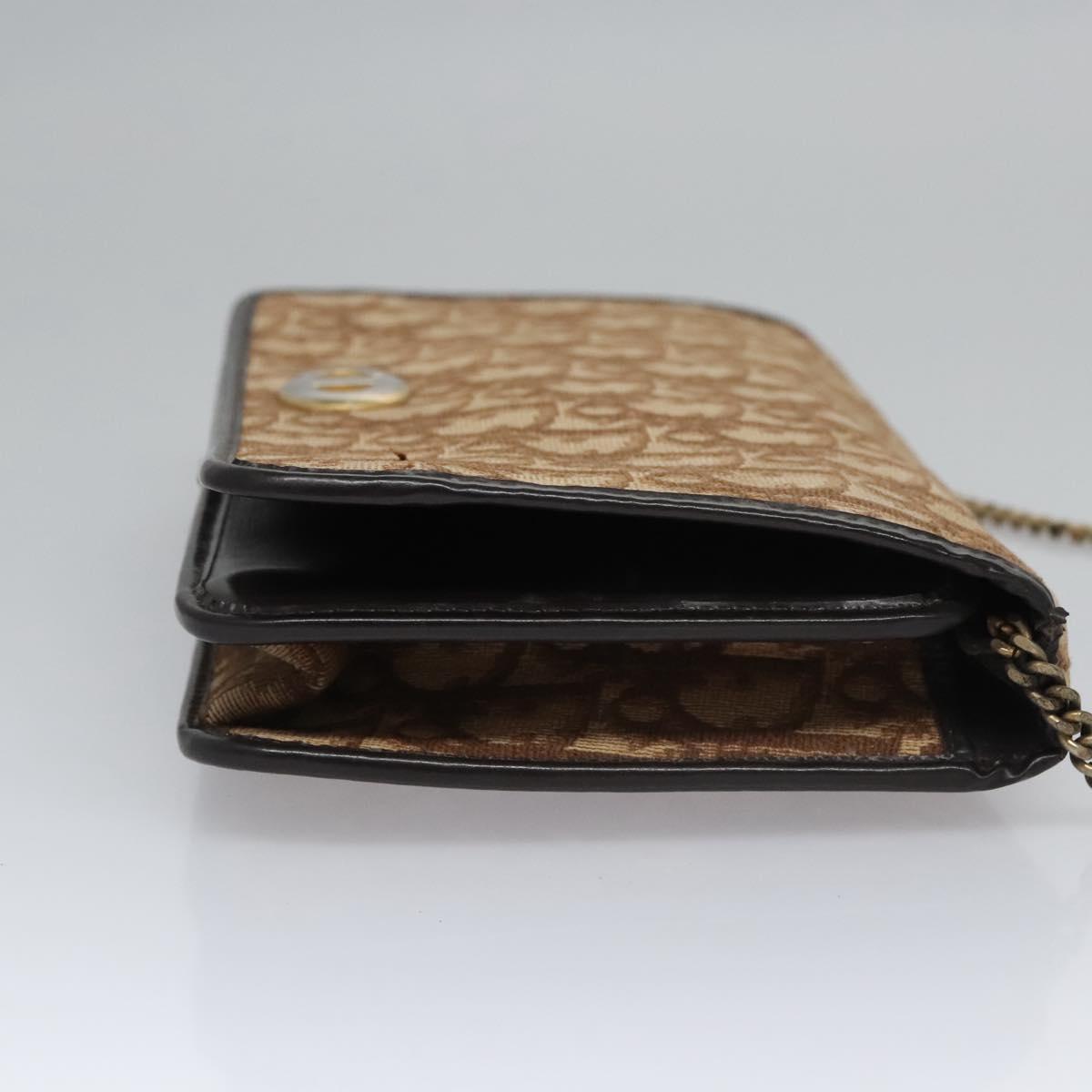 Christian Dior Trotter Canvas Chain Shoulder Bag Brown Gold Auth BD118