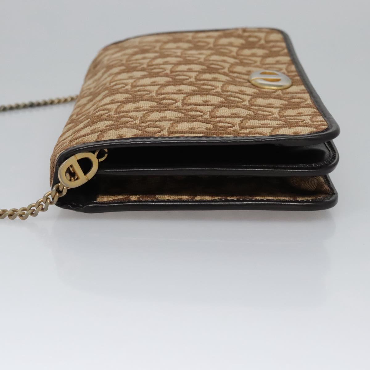 Christian Dior Trotter Canvas Chain Shoulder Bag Brown Gold Auth BD118