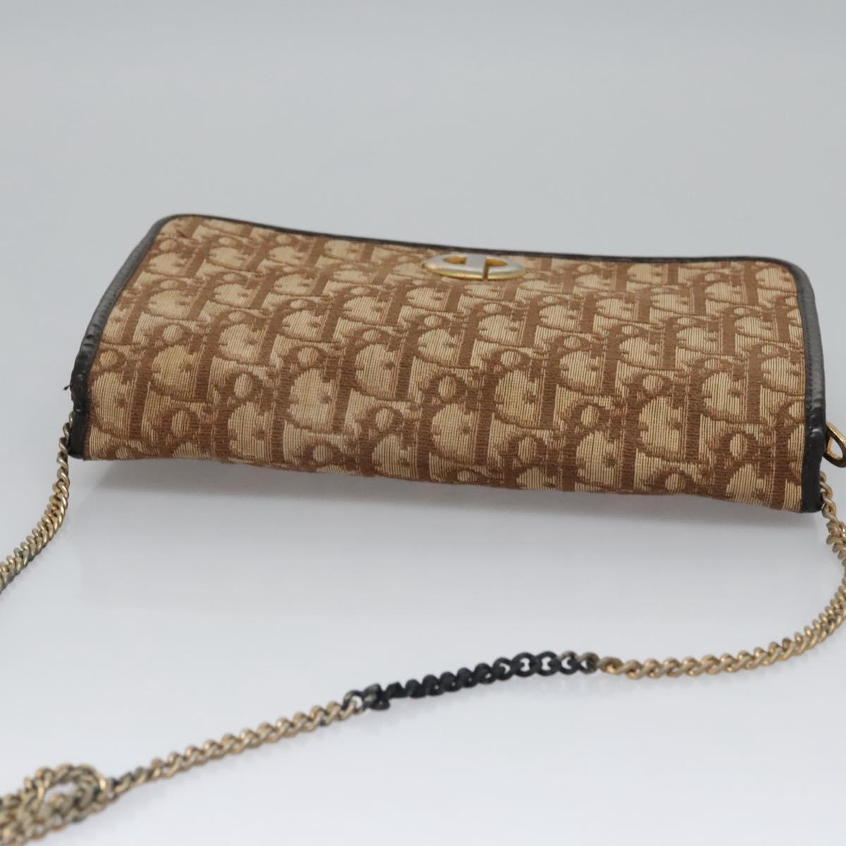 Christian Dior Trotter Canvas Chain Shoulder Bag Brown Gold Auth BD118