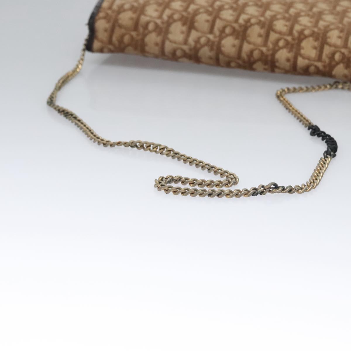 Christian Dior Trotter Canvas Chain Shoulder Bag Brown Gold Auth BD118