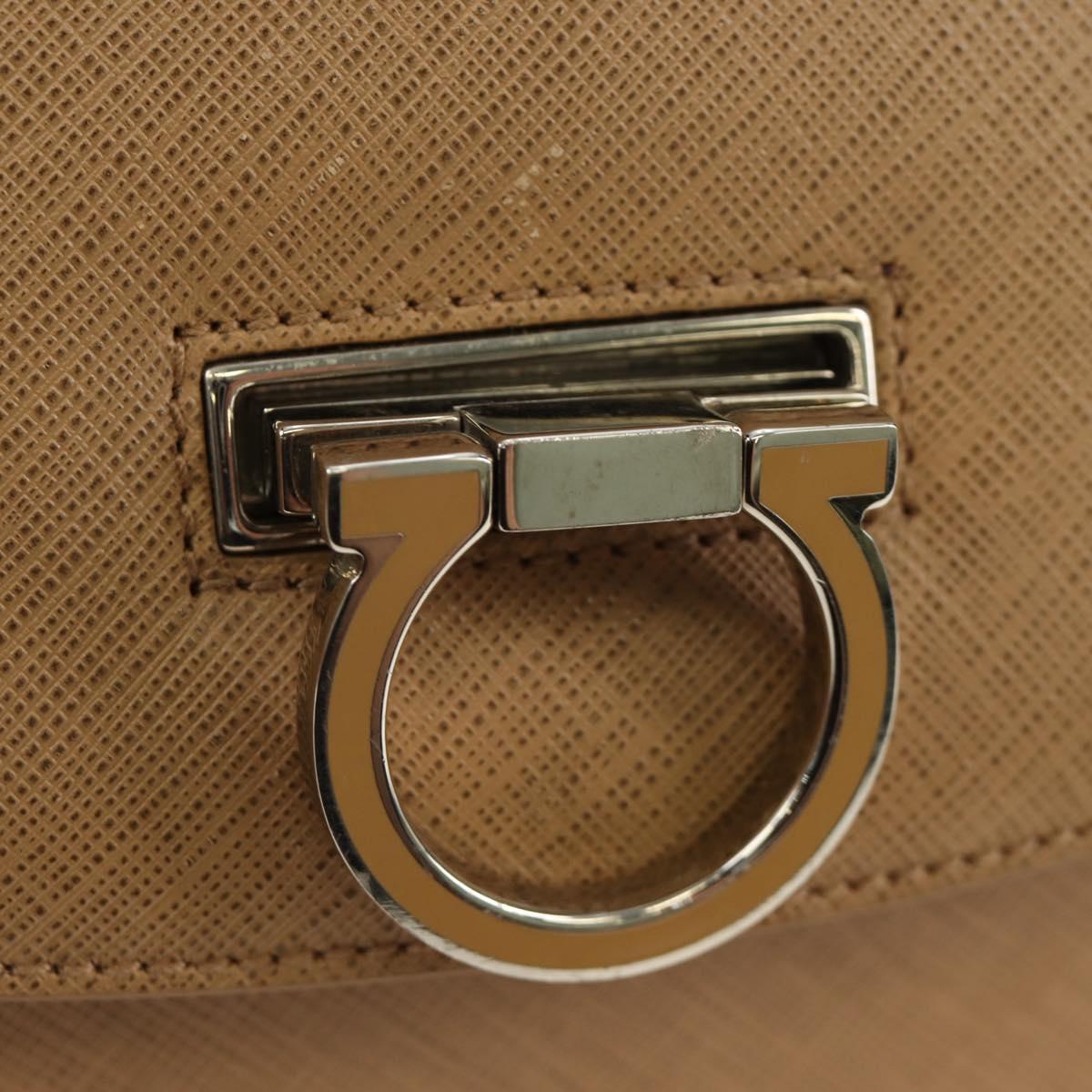 Salvatore Ferragamo Gancini Hand Bag Leather 2way Beige Silver Auth BD1190
