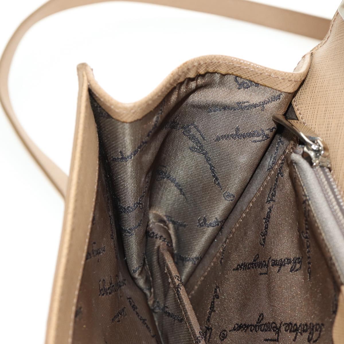 Salvatore Ferragamo Gancini Hand Bag Leather 2way Beige Silver Auth BD1190