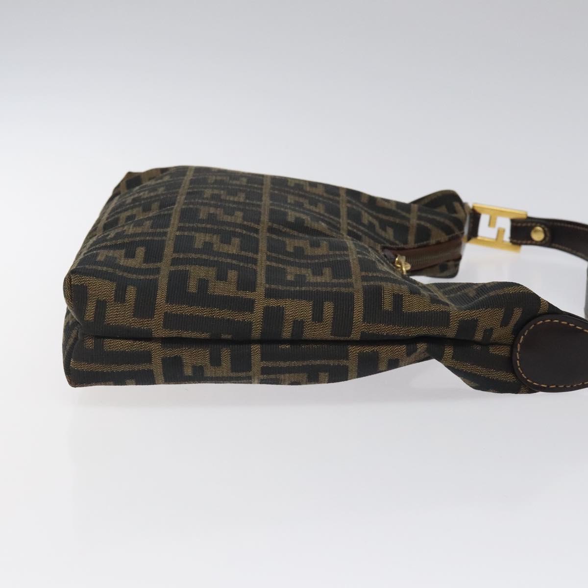 FENDI Zucca Canvas Shoulder Bag Black Brown Auth BD1193