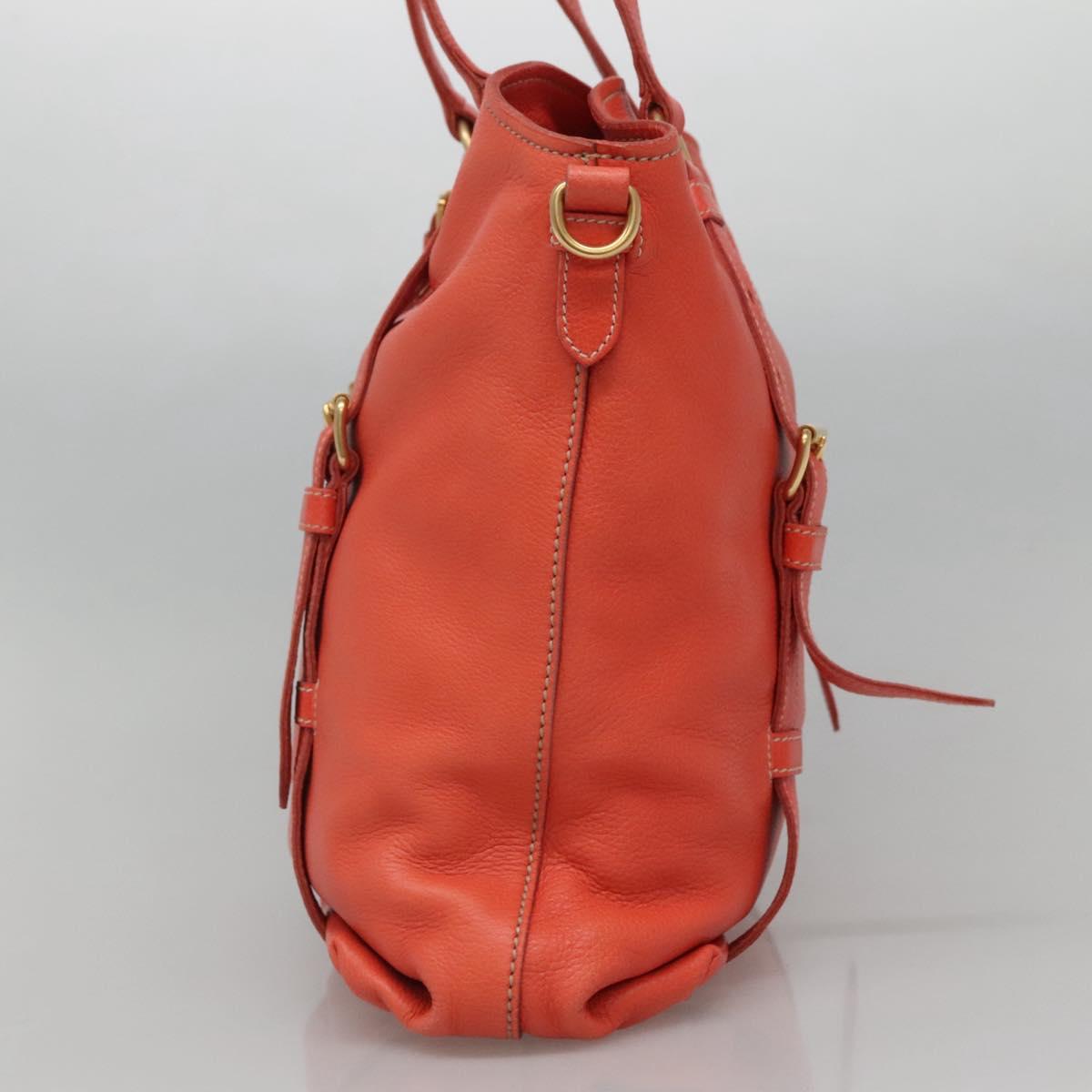 PRADA Hand Bag Leather 2way Orange Gold Auth BD1195V