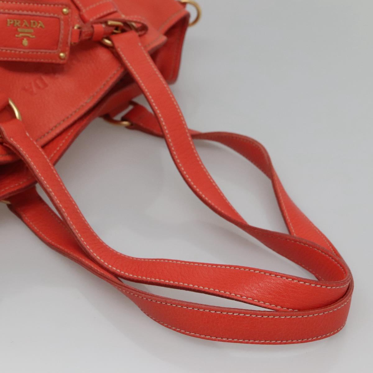 PRADA Hand Bag Leather 2way Orange Gold Auth BD1195V