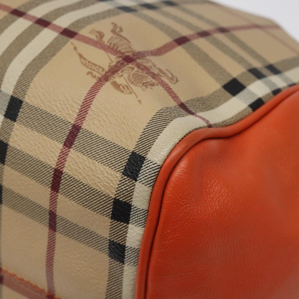 BURBERRY Nova Check Tote Bag PVC Leather Beige Orange gold Auth BD121