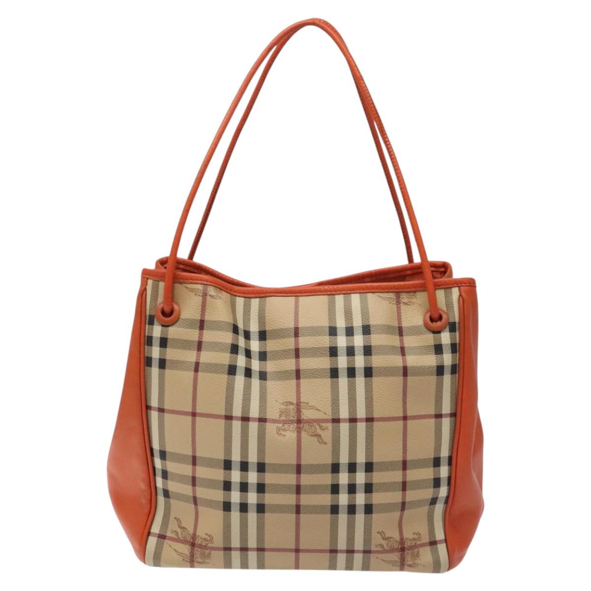 BURBERRY Nova Check Tote Bag PVC Leather Beige Orange gold Auth BD121